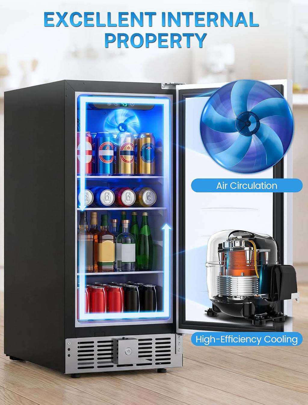Electactic 15 Inch Outdoor Beverage Refrigerator, Undercounter Beverage Cooler with Stainless Steel Door, Built-in & Freestanding Drink Fridge for Beer Wine Soda, Outdoor Fridge for Patio Home Kitchen