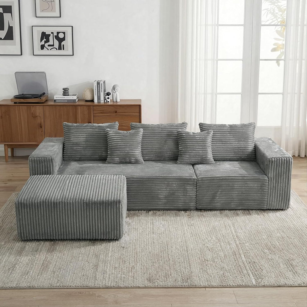 Sytopia 109' L-Shaped Cloud Couch, Modular Sectional Sofa with Deep Seat for Living Room Bedroom, Modern Floor Couch Corduroy, Comfy Sleeper Futon Sofa Bed 40D Foam Furniture, Left Facing