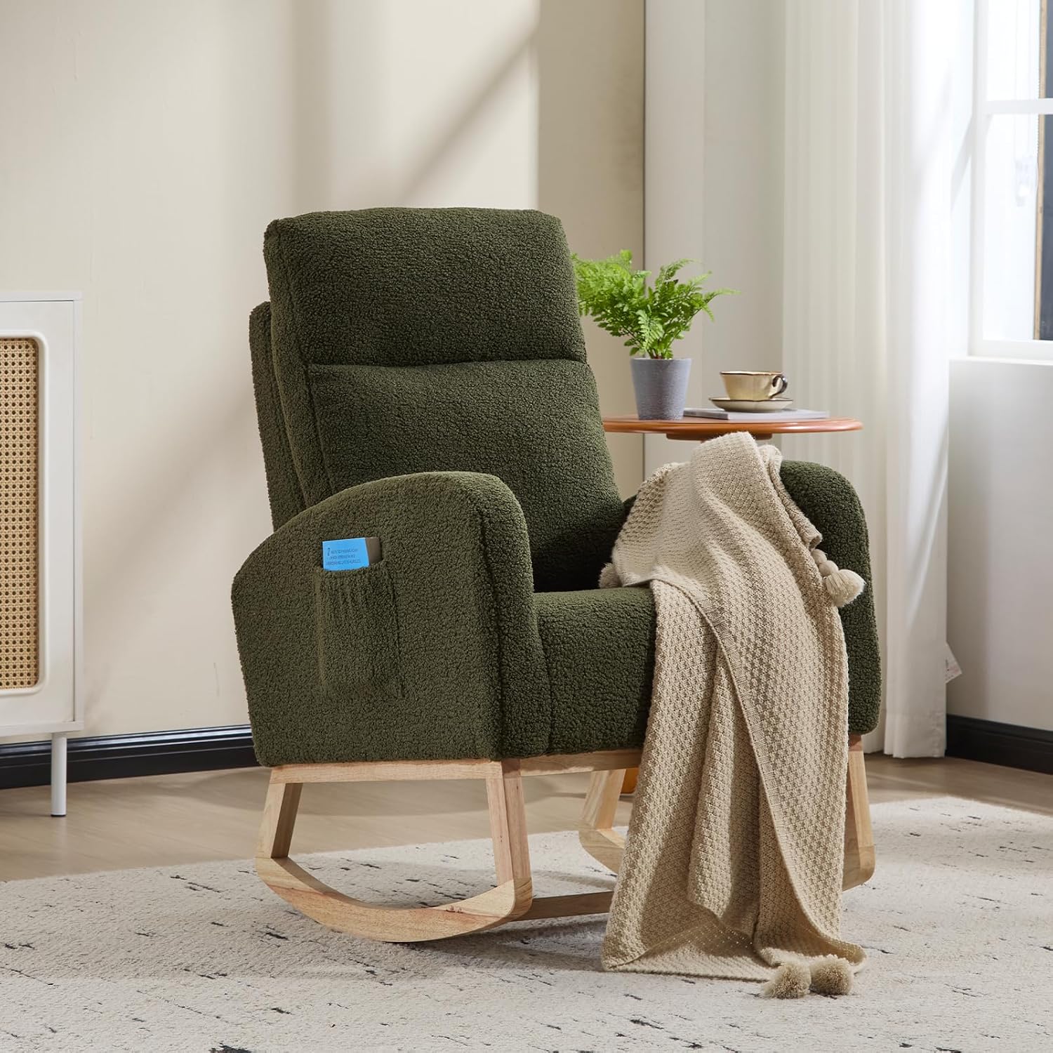 Cloud Rocking Chair Nursery, Comfy Glider Nursery Chair with Foot Rest, Upholstered Rocker, Modern Accent Reading Armchair with Solid Wood Base for Living Room, Bedroom (40' Green)
