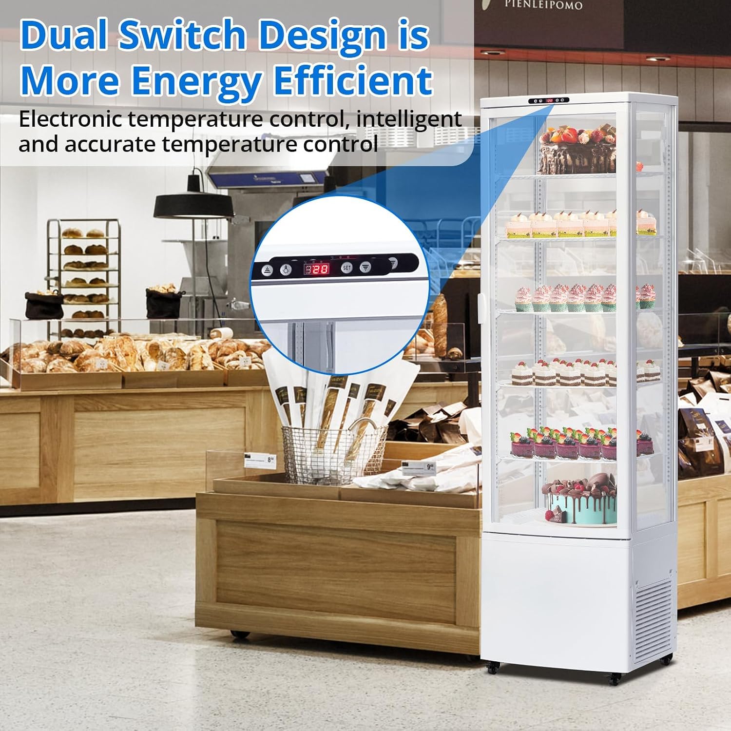 Commercial Display Refrigerator, 10.9 Cu.Ft Beverage Cooler with Glass Door, LED Lighting, 5 Shelves, Merchandiser Fridge for Restaurant, Bar, Cafe, Convenience Store