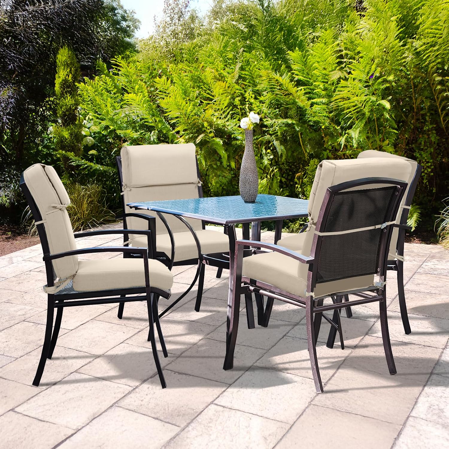 BPS 20 x 20 Inch Outdoor Rocking Chair Cushion Set of 4, Fade-Resistant and Water-Resistant Olefin Fabric Patio Chair Cushions with Removable Cover and Straps for Outdoor/Indoor Swivel, Dining Chairs