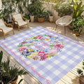 Happy Easter Outdoor Rug for Patio/Deck/Porch, Non-Slip Large Area Rug 5 x 8 Ft, Colorful Eggs Flowers Butterfly Purple Plaid Indoor Outdoor Rugs Washable Area Rugs, Camping Rug Carpet Runner