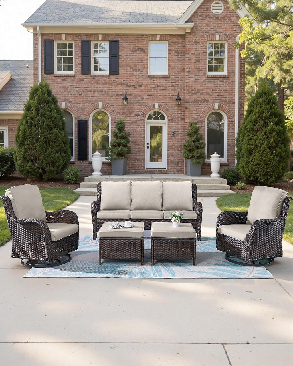 Pop 22x25/22x24 Outdoor Replacement Cushions - 1 Set High Back Deep Seat Patio Furniture Cushion for Wicker Dining Swivel Rocking Chairs Rattan Loveseat Couch Sectional Sofa - Beige/Classic