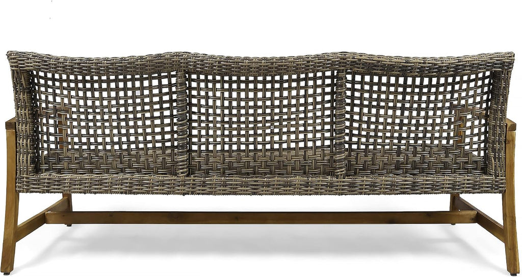 Christopher Knight Home Marcia Outdoor Wood Sofa, Wicker, 75.50 x 31.00 x 31.50, Gray, Natural Stained Finish