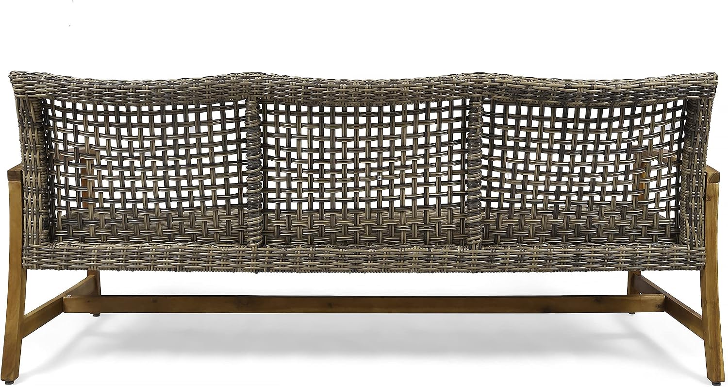 Christopher Knight Home Marcia Outdoor Wood Sofa, Wicker, 75.50 x 31.00 x 31.50, Gray, Natural Stained Finish