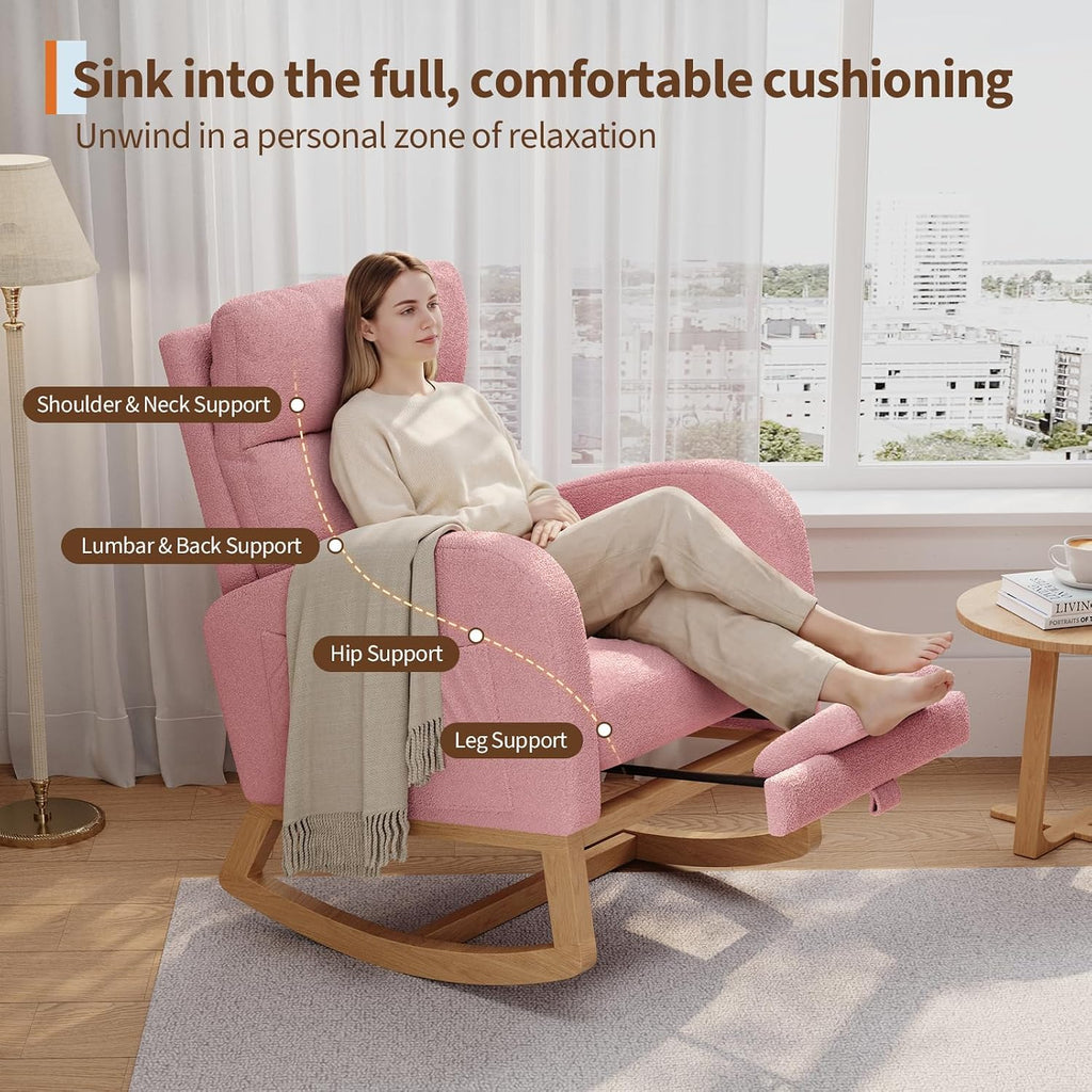 GarveeHome Rocking Chair, Modern Nursery Glider Chair with Side Pockets and Pillow, Rocker Chair for Living Room Bedroom Nursing Room, Pink