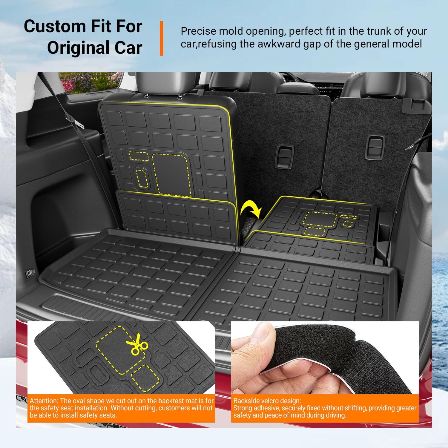 powoq 7 Seats Floor Mats Compatible with 2021-2026 Jeep Grand Cherokee L Cargo Mat Backrest Mat Replacement for 7Seat Grand Cherokee L Accessories (Trunk Mat+Backrest Mats+Floor mats)