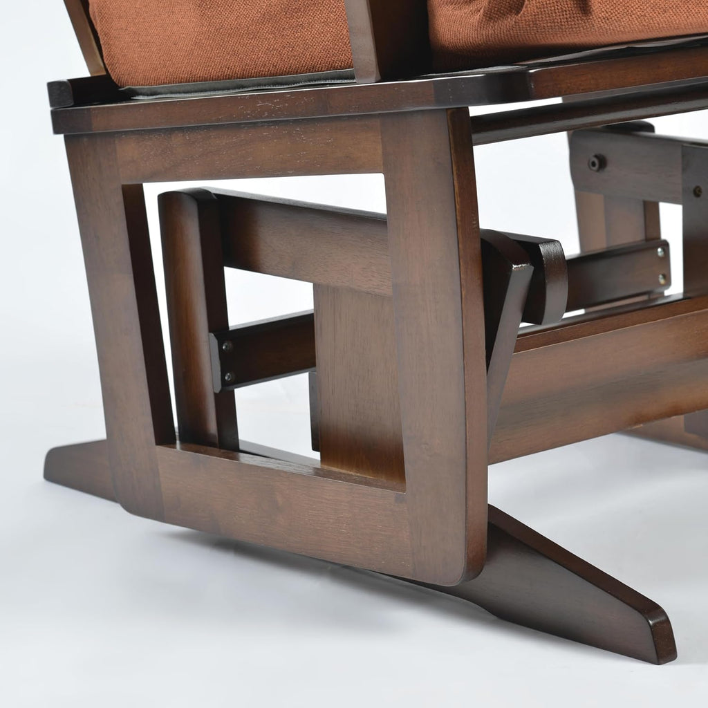 Joli Deluxe Glider Chair and Ottoman Set (Terracotta Fabric and Walnut Frame)