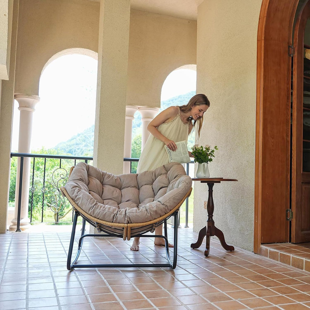 SWITTE Outdoor Rocking Chair, Indoor Papasan Rocking Lounge with Thick Cushion, Oversized Cozy Patio Rocker for Bedroom, Living Room, Porch, Garden, Lawn-Cream