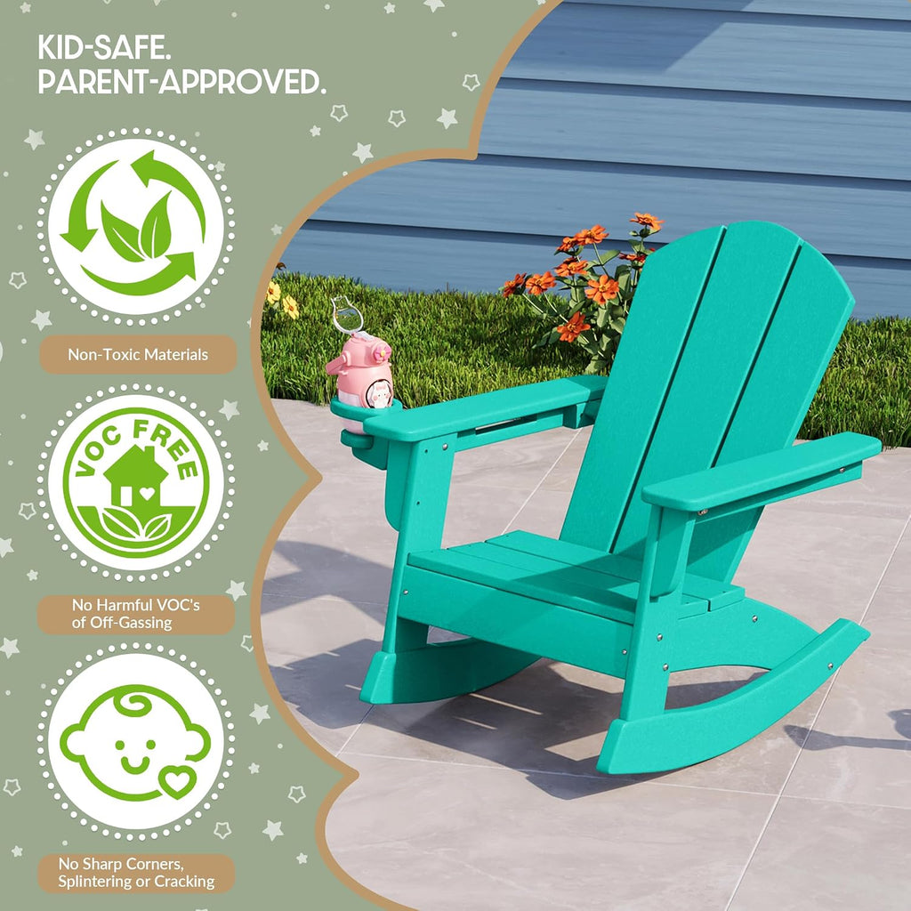 WestinTrends Malibu Outdoor HDPE Plastic Preschool Toddler Classic Adirondack Rocking Chairs (Set of 2), Turquoise