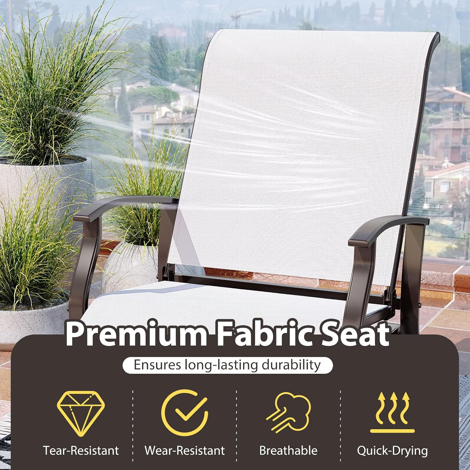 Tangkula Porch Gliders Set of 2, Outdoor Swing Glider Chairs with High Back, Breathable Mesh Fabric and Metal Frame, Patio Rocking Chairs for Backyard Garden Balcony Poolside (Off White)