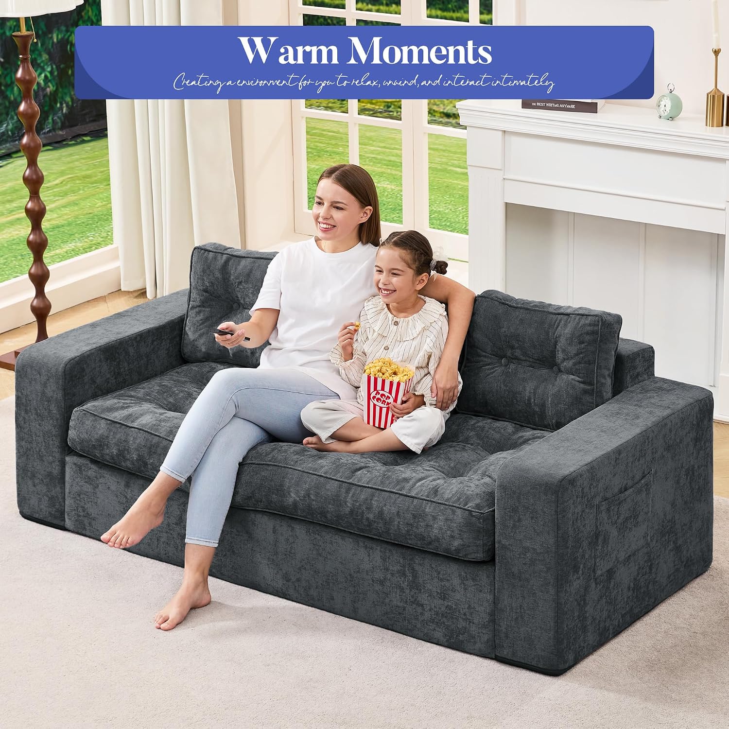 Hobestluk 3-Seater Sofa Boneless Couch with Tufted Button Design 2 in 1 Comfy Cloud Couch Oversized Sofa for Living Room Bedroom Apartment or Office (Blue Grey, 3 Seater)