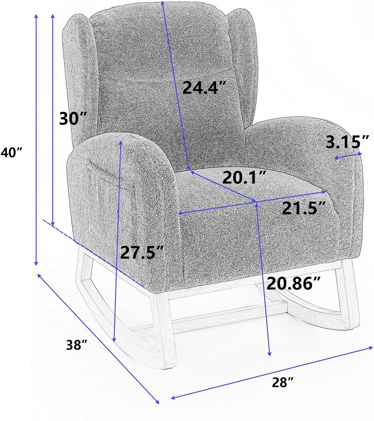 Cloud Rocking Chair Nursery, Comfy Glider Nursery Chair with Foot Rest, Upholstered Rocker, Modern Accent Reading Armchair with Solid Wood Base for Living Room, Bedroom (40' Ivory)