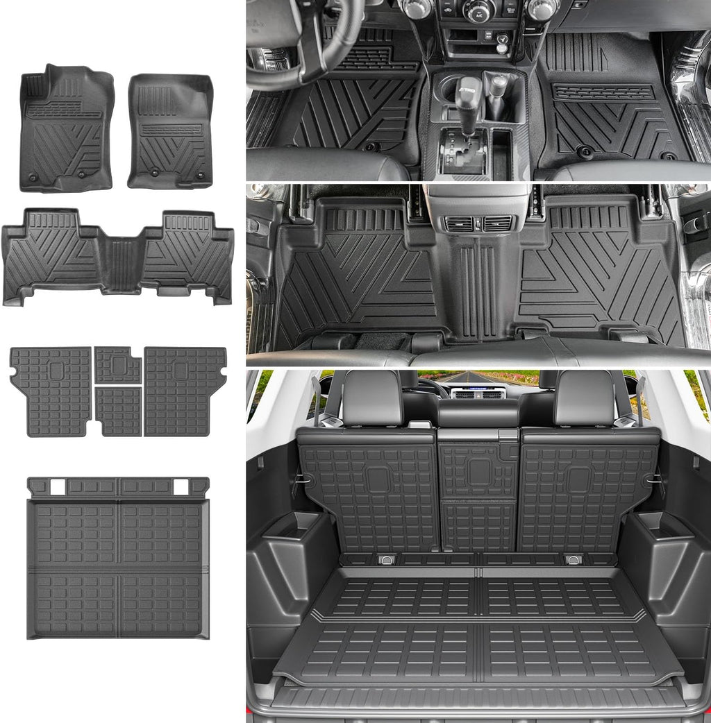 powoq Floor Mats Compatible with 13-24 Toyota 4Runner Cargo Mat Floor Liner TPE Replacement for 2013-2024 Toyota 4Runner Accessories (Fit W/O Sliding Tray, Trunk Mat+Backrest Mat+Floor Mat)