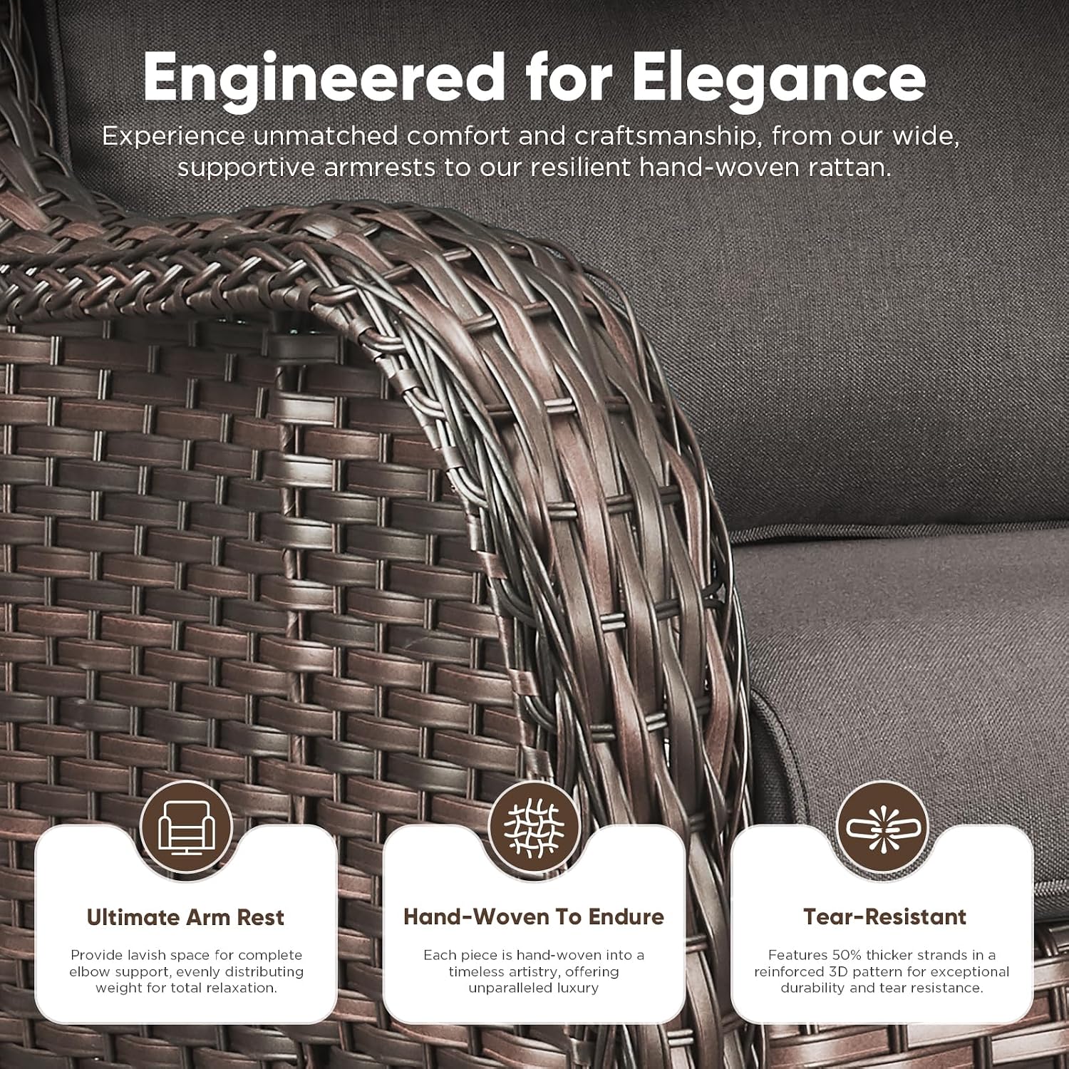 Belord Patio Furniture Set 6 Seats, Oversized Outdoor Sectional Couch, Two 3-Seater Sofas with Coffee Table, Patio Conversation Sets,Ideal for Porch, Deck, Brown Wicker/Gray