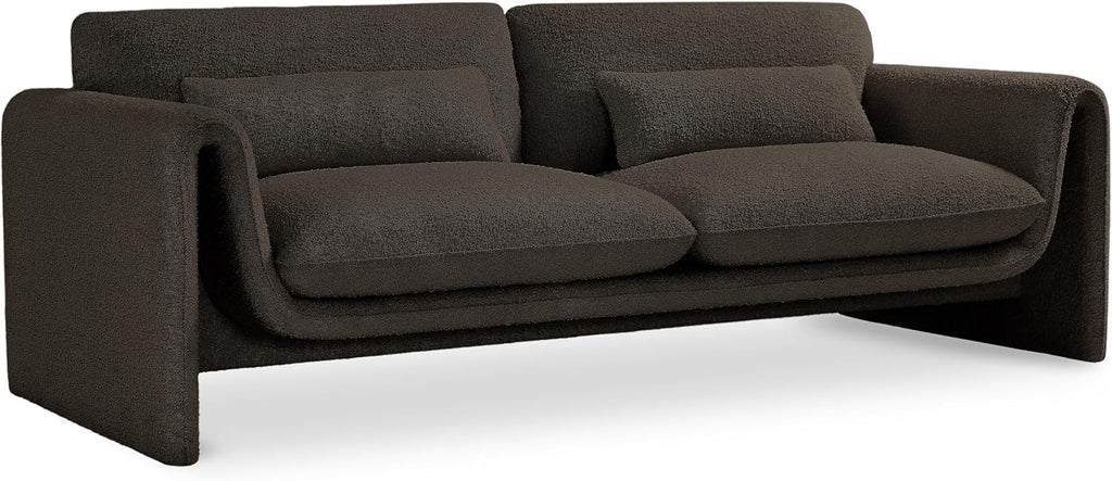 Meridian Furniture 198Brown-S Stylus Collection Modern | Contemporary Boucle Fabric Upholstered Sofa with Rich Brown Boucle Fabric, Curved Arms, 86' W x 38' D x 31' H, Brown