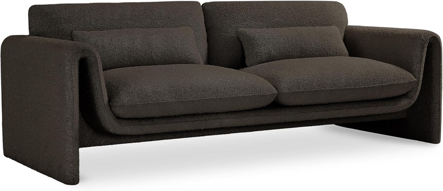 Meridian Furniture 198Brown-S Stylus Collection Modern | Contemporary Boucle Fabric Upholstered Sofa with Rich Brown Boucle Fabric, Curved Arms, 86' W x 38' D x 31' H, Brown