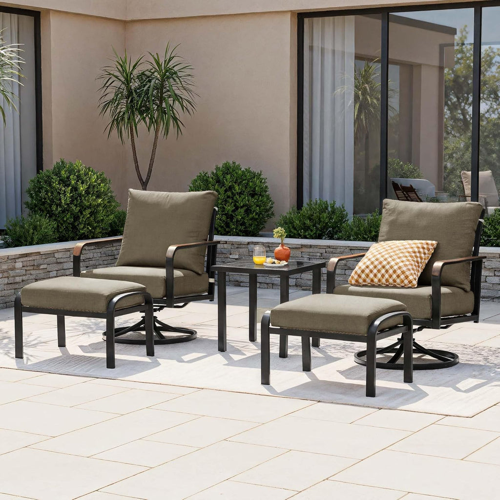 NATURAL EXPRESSIONS Patio Furniture Set,Outdoor Patio Chairs with 2 Swivel Glider Rocking Chairs,5 Piece Outdoor Conversation Set with Ottomans,All Weather Sturdy Frame,6' Cushions for Garden,Yard