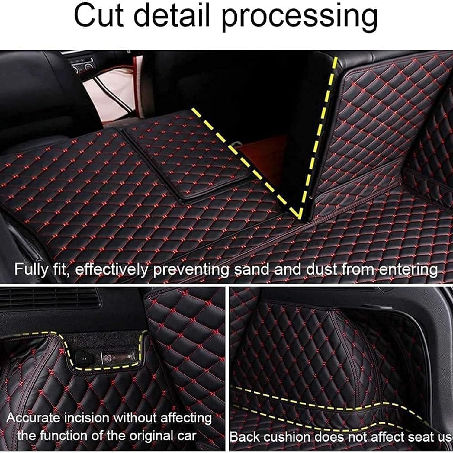 Car Boot Liners Mats Leather for Porsche Cayenne E-Hybrid 2018-2025, Full Coverage Rear Trunk Cargo Carpets Protector Cover, Waterproof Anti-Slip Scratch Accessories, B/Black Red