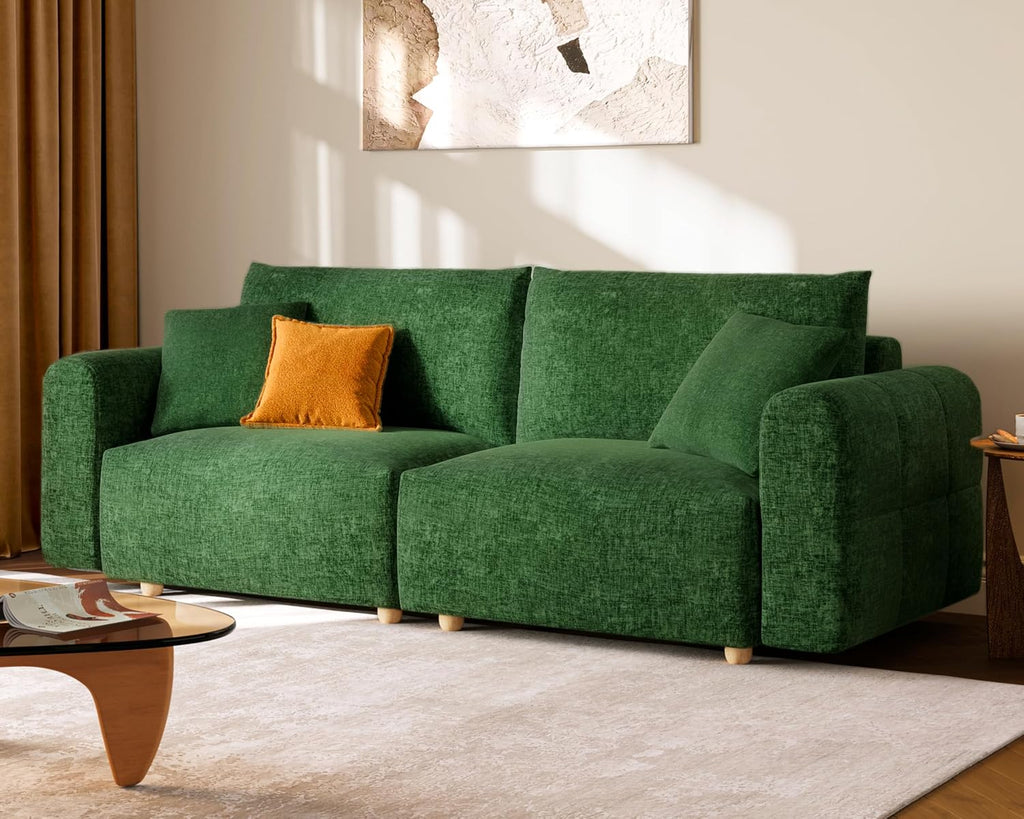 LINSY HOME Oversized Loveseat, 91' Deep Seat Cloud Couch Loveseat 2-Seater Sofa Sectionals for Living Room Bedroom, Cozy Couch Luxury Chenille Sofas, Green