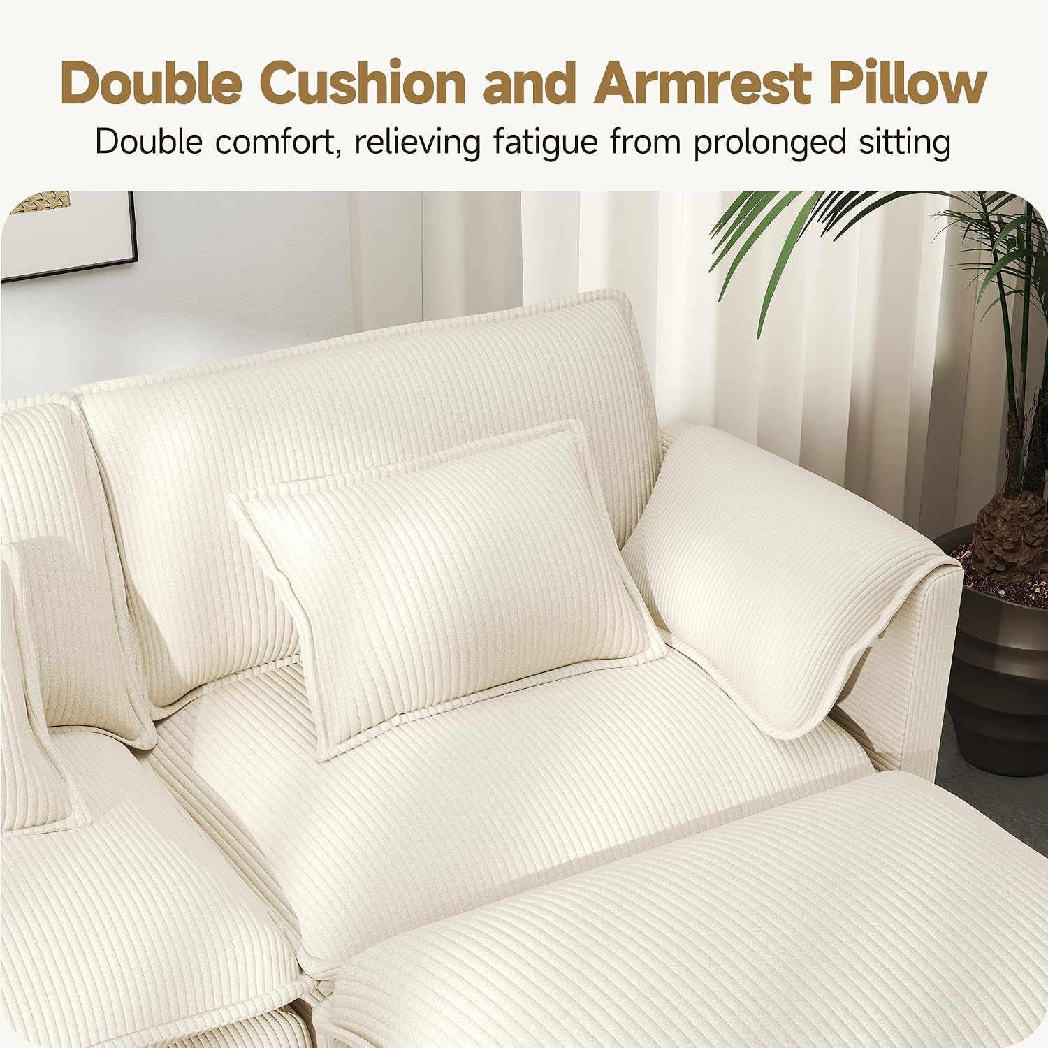 Real Relax 145'' Modular Sectional Sofa, U Shaped Corduroy Convertible Couch with Movable Ottoman 8 Pillows and 2 Armrest Pillows for Living Room, Office and Leisure Places, Beige