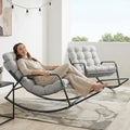 NICESOUL Set of 2 Outdoor Papasan Rocking Chair with Footrest, Oversized Patio Rocker with Cushion, Heavy Duty Steel Frame, Large Comfortable Rocking Lounge Chair for Backyard Balcony, Grey