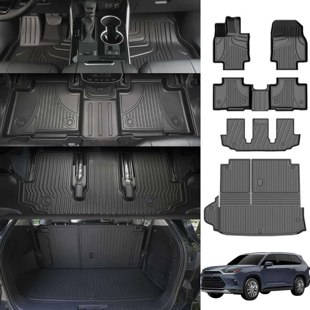 Floor Mats for Toyota Highlander 2020-2026 7 Seats - All Weather Floor Liners and Cargo Mat with Seatback Protector Highlander Accessories