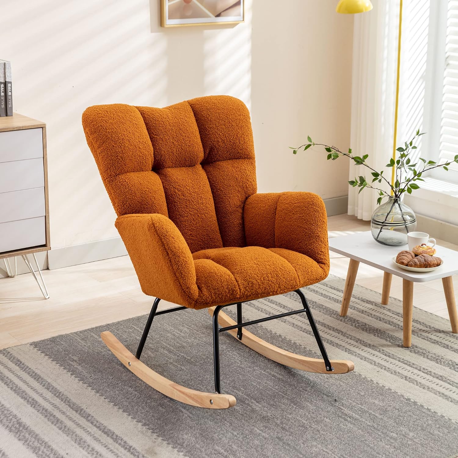 Rocking Chair Nursery Gilder, 31.5' D×27.6' W×37.4' H, Soft Teddy Fabric, 250LBS Capacity, Living Room & Nursery Accent Furniture