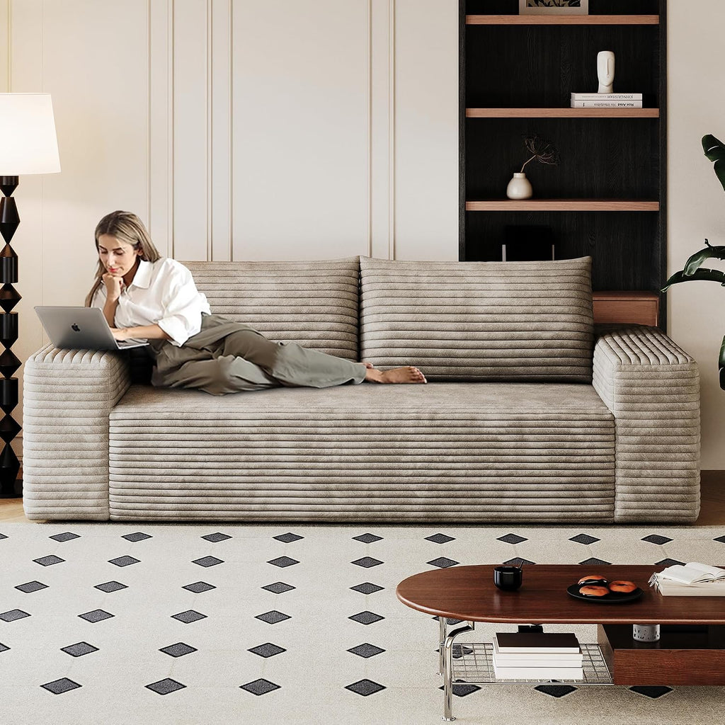 Ball & Cast 63' Loveseat Sofa with Deep Seat,Memory Foam,2 Seater Floor Couch with Corduroy Fabric,No Assembly,Cloud Sofas Couches for Small Spaces Living Room Bedroom Apartment,Easy to Move,Camel