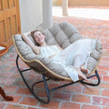 SWITTE Outdoor Rocking Chair, Indoor Papasan Rocking Lounge with Thick Cushion, Oversized Cozy Patio Rocker for Bedroom, Living Room, Porch, Garden, Lawn-Cream