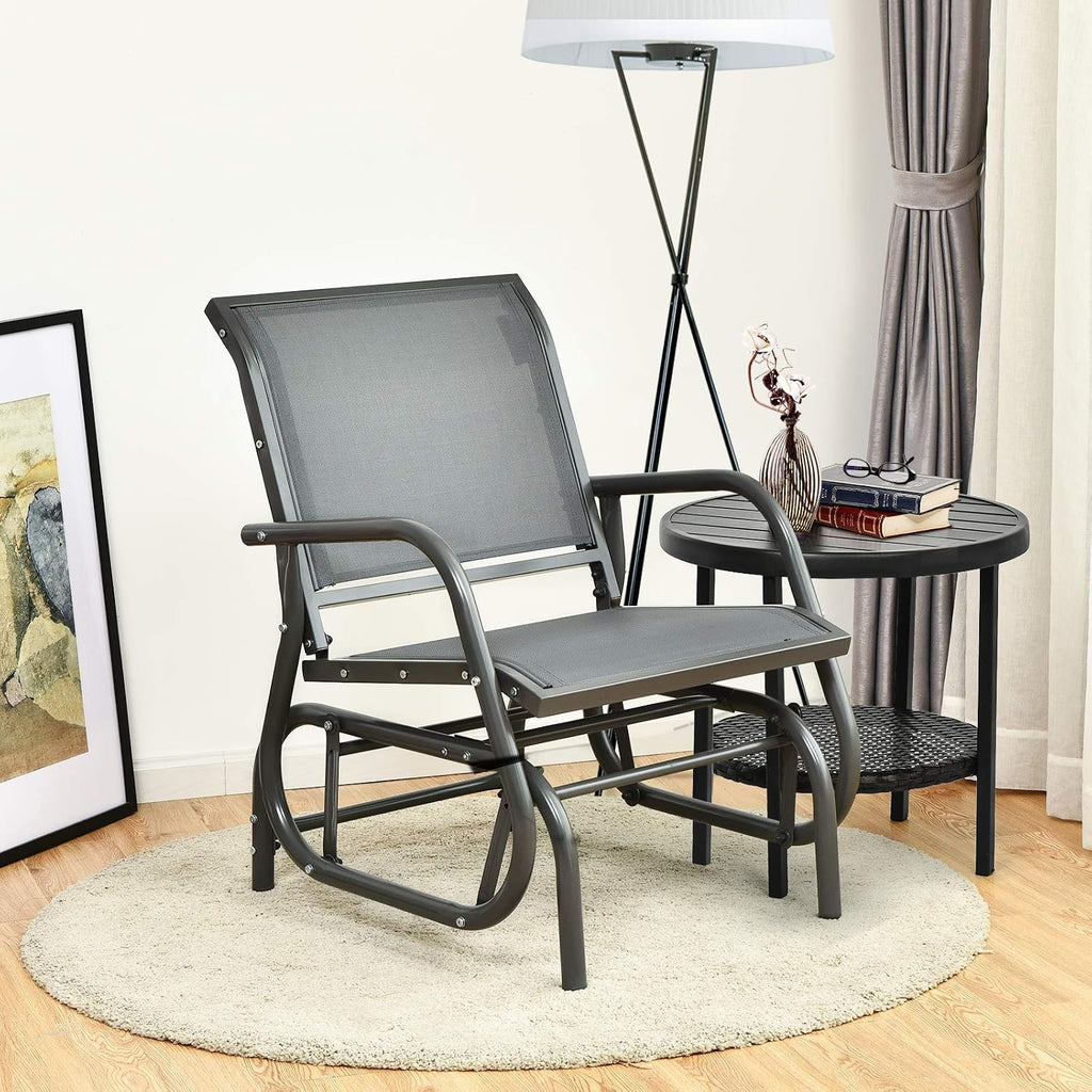 Giantex Swing Glider Chair W/Study Metal Frame Comfortable Patio Chair Love-Seat for Garden, Porch, Backyard, Poolside, Lawn Outdoor Rocking Chair (2, Gray)