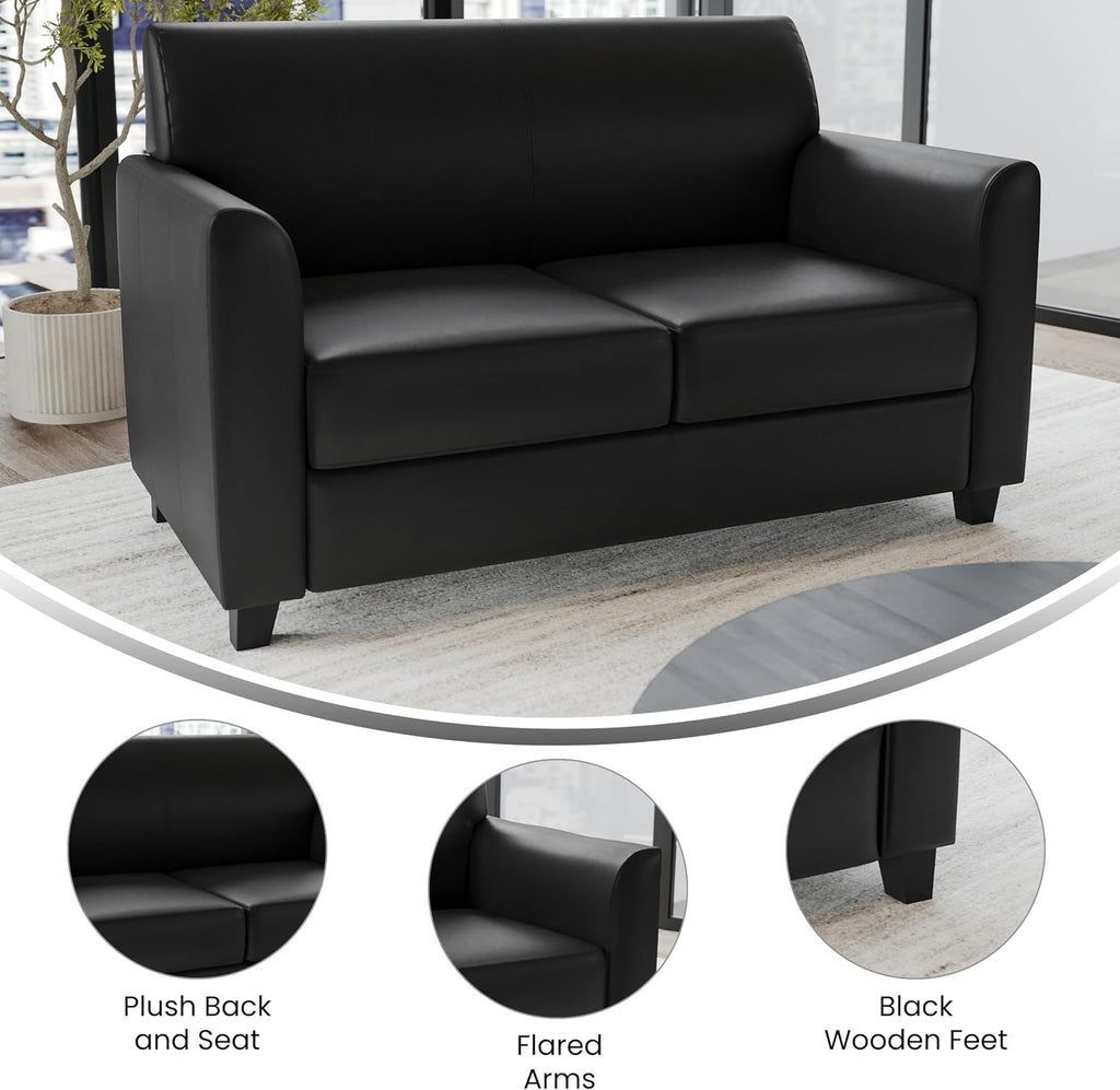 Flash Furniture Hercules Diplomat Series LeatherSoft Upholstered Loveseat, Modern Small Sofa for Living Room or Office, Black