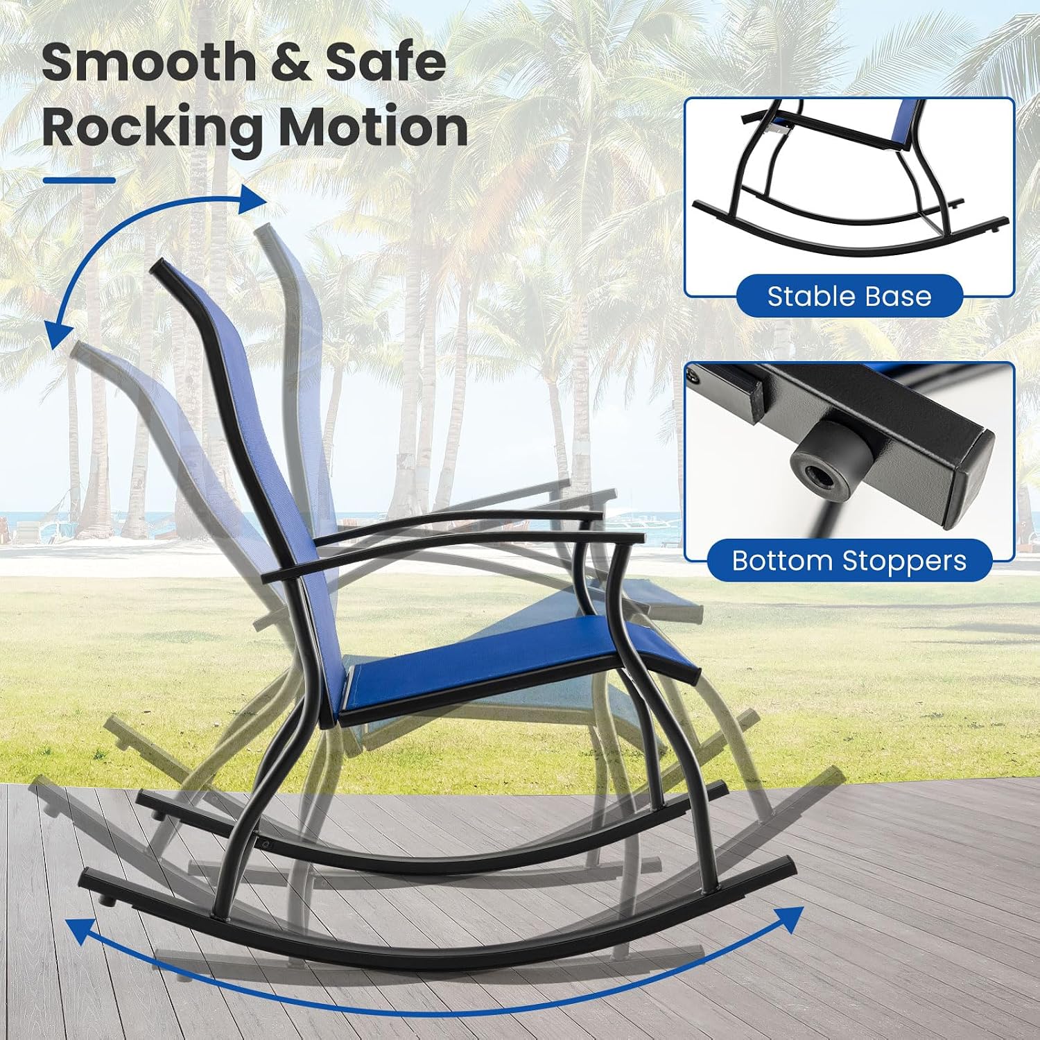 Tangkula Patio Rocking Chairs Set of 2, Outdoor Rocking Chair with Smooth & Safe Rocking Motion, Ergonomic Backrest, Breathable Fabric, All-Weather Outdoor Rocker for Backyard, Poolside (1, Navy)