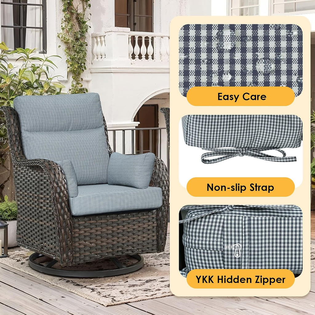 Outdoor High Back Chair Cushion, 2 Pack 48 x 24 inches Patio Chair Cushions Water Repellent Rocking Cushions Indoor Furniture Seat Pad with 2 Pillows, Black White Mini Check