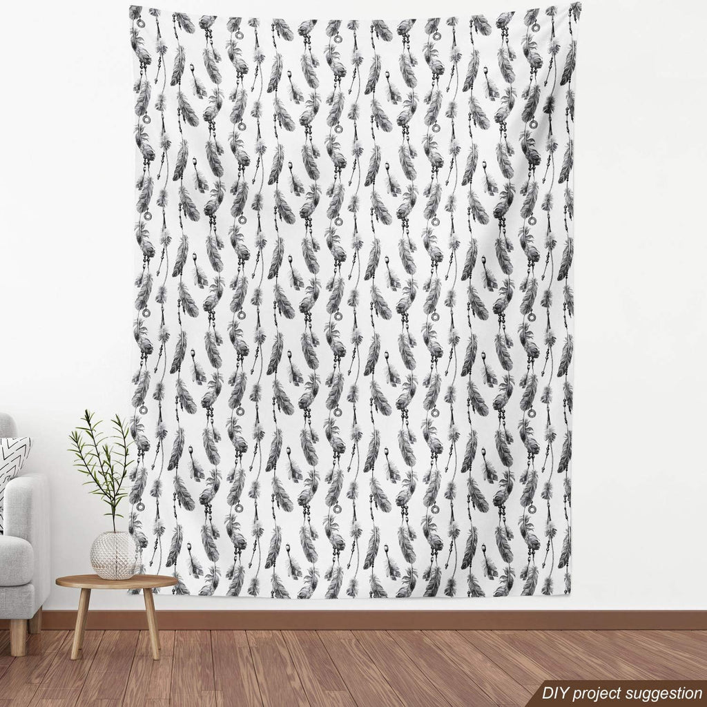 Ambesonne Tribal Fabric by The Yard, Bohemian Feathers and Beads on Thread Graphic Pattern Art, Decorative Fabric for Upholstery and Home Accents, 10 Yards, Grey Charcoal