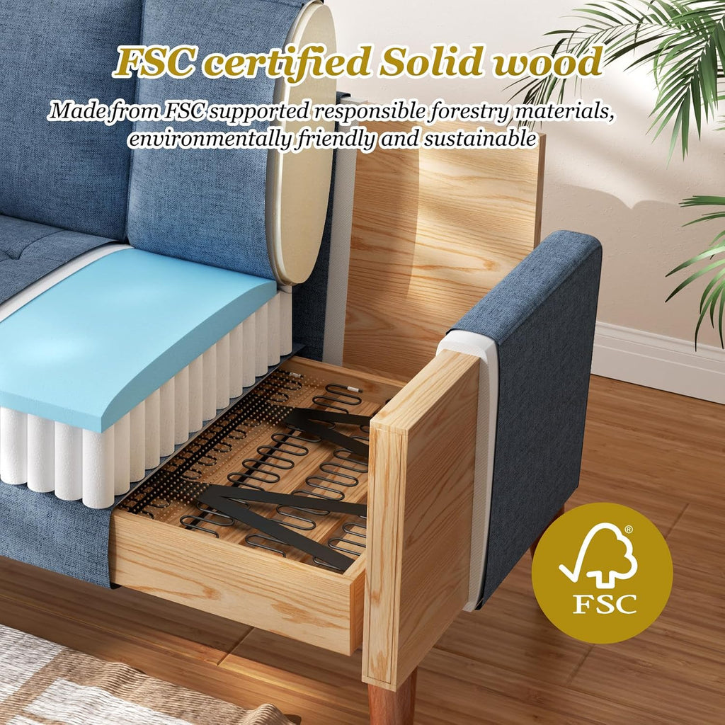 Vesgantti Loveseat Sofa with Solid Wood Legs, 48' Small Couches for Small Spaces, Love Seat for Living Room, Bedroom, Easy Assembly Mid Century Modern Couch with Throw Pillow for Apartment, Blue