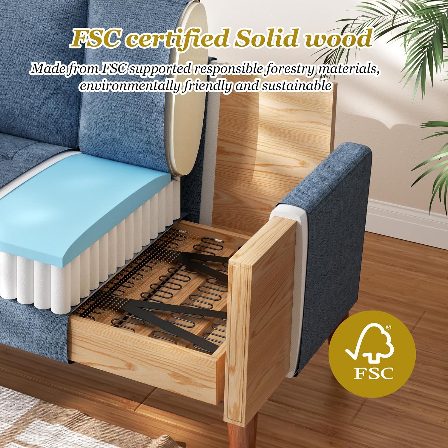 Vesgantti Loveseat Sofa with Solid Wood Legs, 48' Small Couches for Small Spaces, Love Seat for Living Room, Bedroom, Easy Assembly Mid Century Modern Couch with Throw Pillow for Apartment, Blue