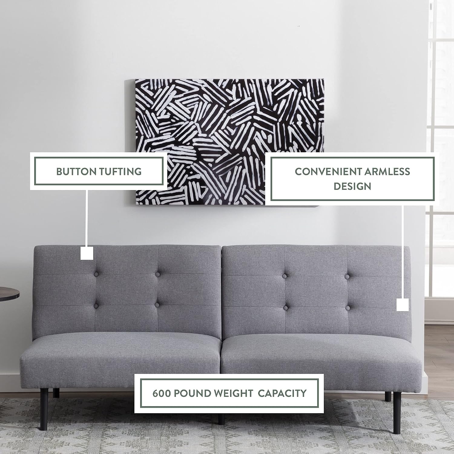 Edenbrook Gilman Futon - Sofa Bed Couch - Small Living Room Furniture - Armless Gray Linen