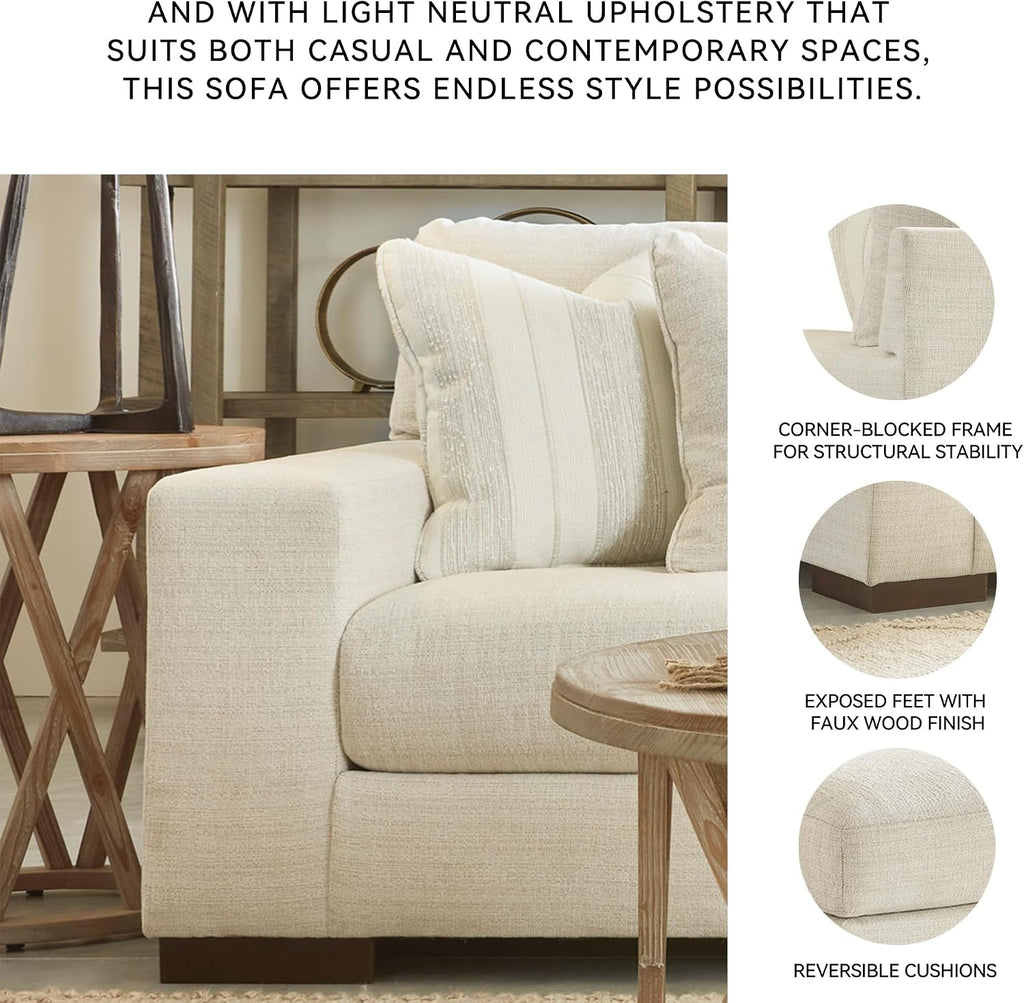 Signature Design by Ashley Maggie Contemporary Upholstered Sofa with Accent Pillows, Off-White