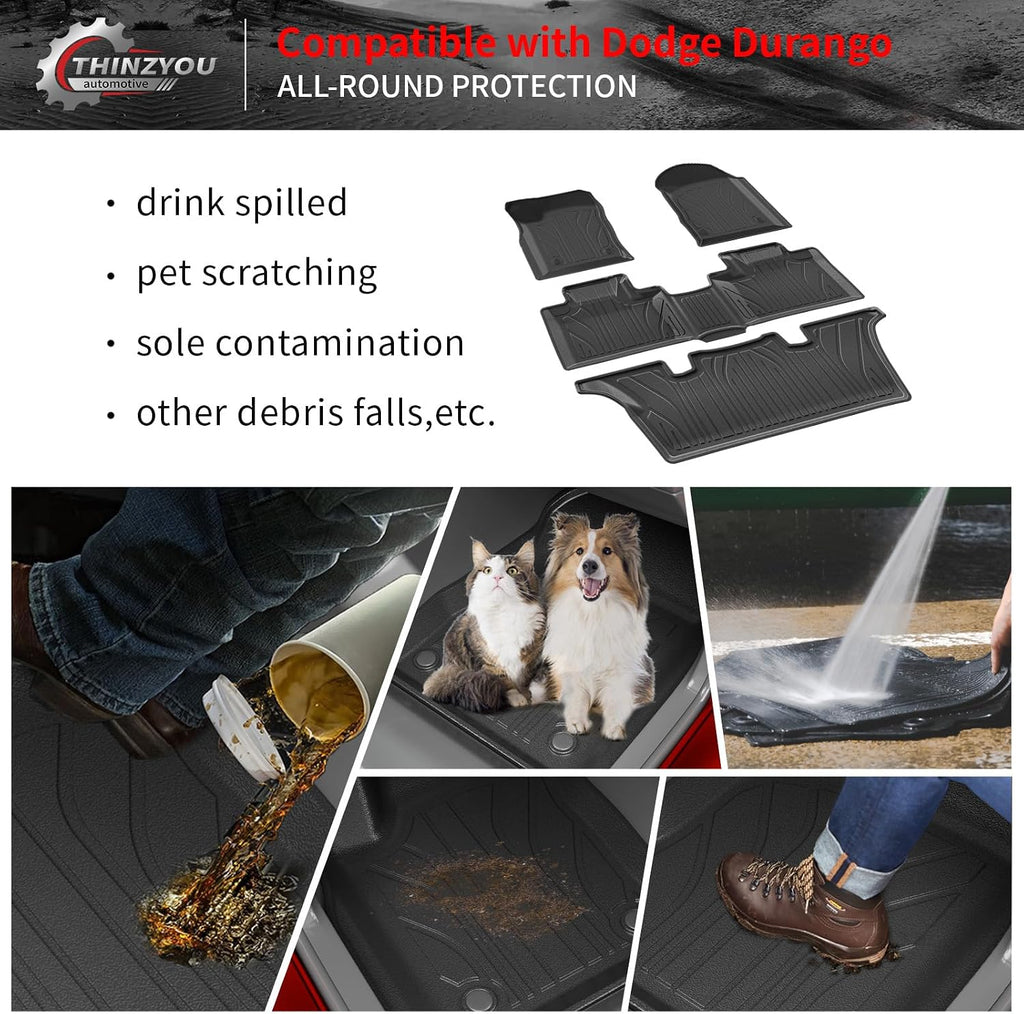 Floor Mats Compatible with 2016-2025 2026 Dodge Durango 6 Seats Cargo Mat Back Seat Protector Trunk Liner 2024 Durango Accessories (Fit 6 Seats, 3rd Row Backrest Mats+Trunk Mat+Floor Mats)