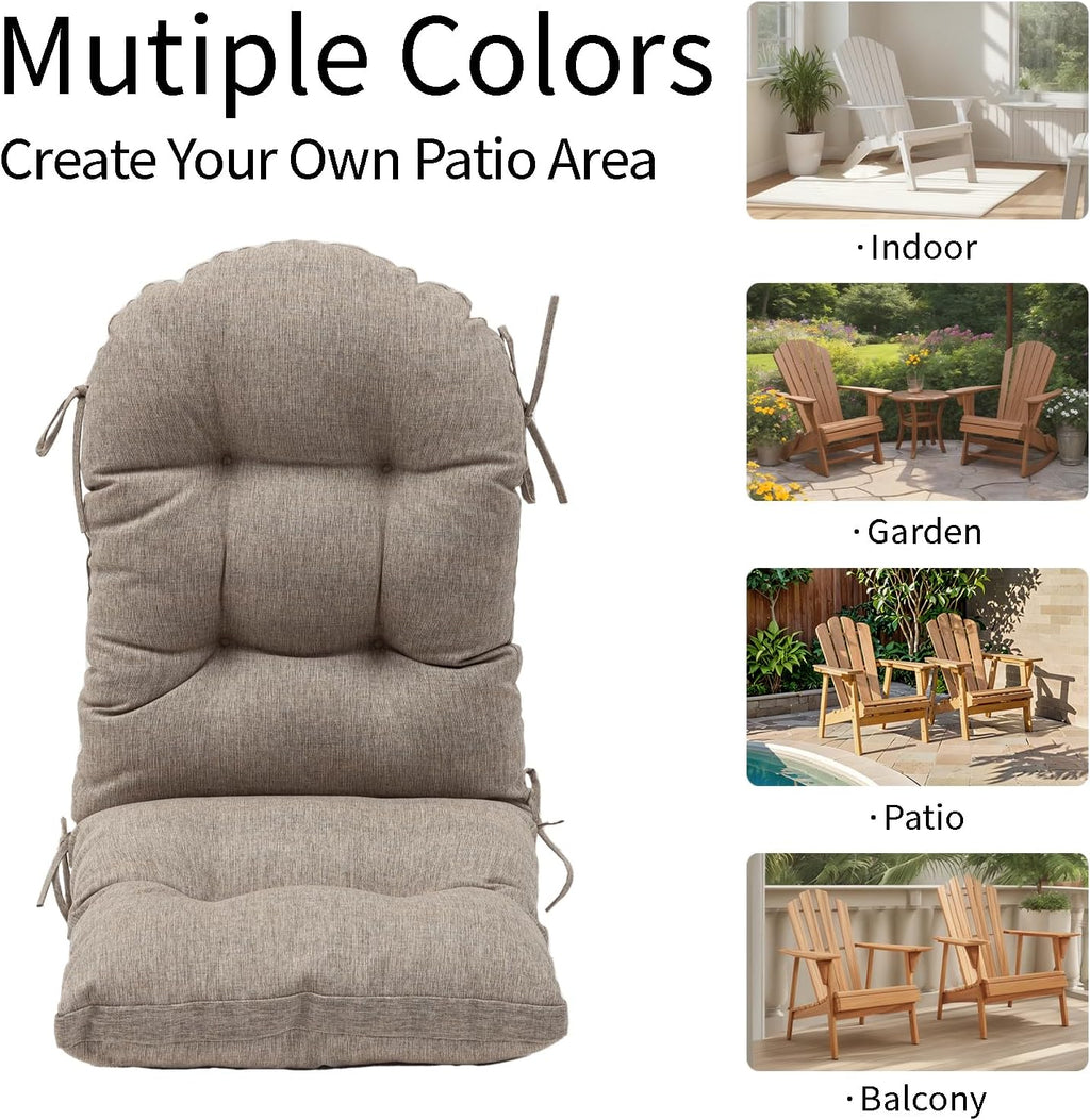 QILLOWAY Outdoor High Back Chair Cushion for Adirondack, All Weather Rocking Chair Cushions Thick Padded Replacement for Patio Furniture Set of 4,Charcoal Grey, Black