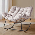 Outdoor Rocking Chair, Oversized Patio Papasan Wicker Chair with Cushion Indoor Egg Chair for Bedroom, Living Room, Porch, Garden, Lawn (Beige)