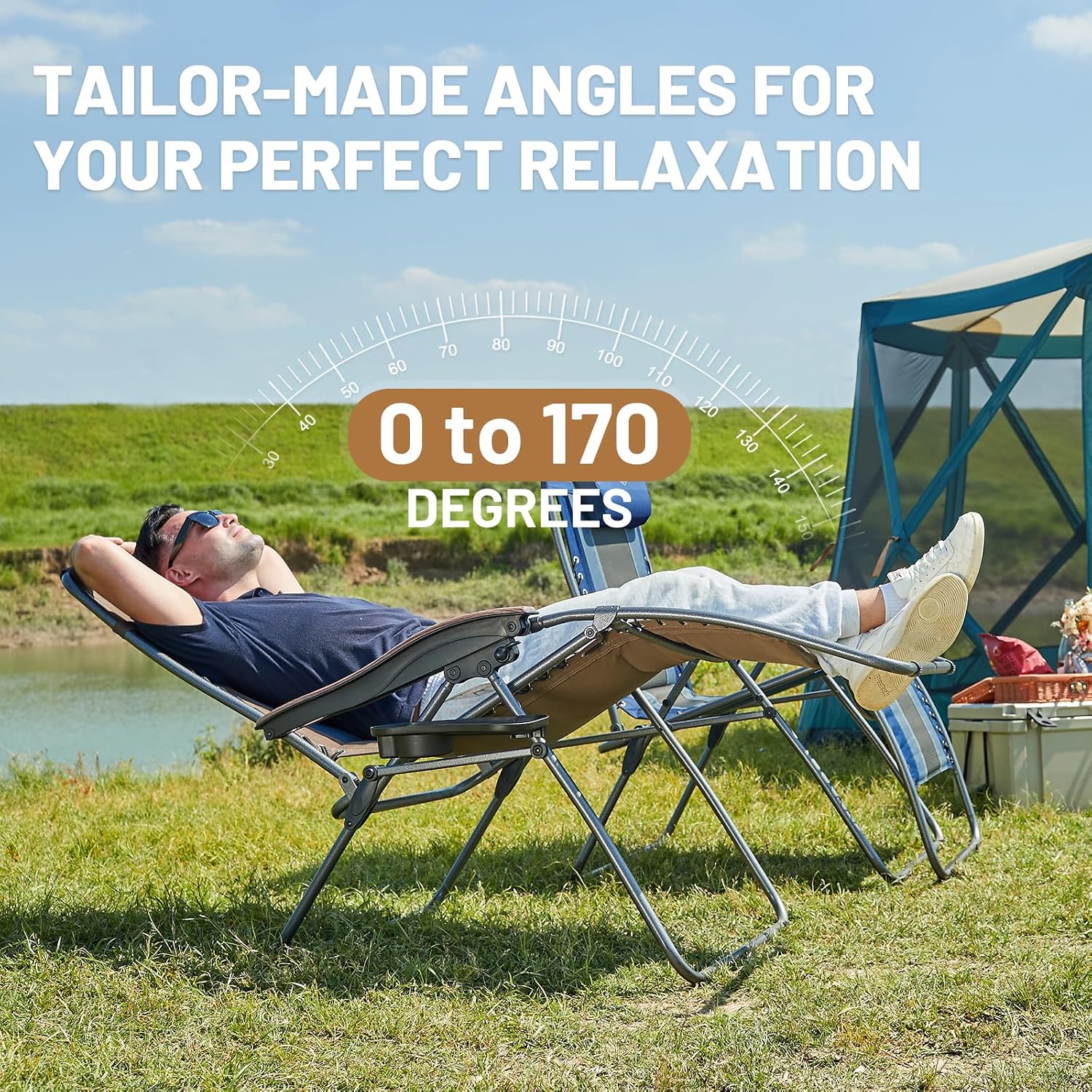 Timber Ridge Oversized Zero Gravity Chair, Padded Reclining Lounge Chair with Adjustable Headrest & Cup Holder, Heavy Duty Support 350 lbs, Foldable for Camping, Lawn, Outdoor & Indoor