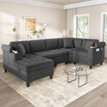 Merax 115.7' U-Shaped Chenille Sectional Sofa, 4 Seat Corner Couch Oversized with Built-in Cup Holders, 3 Pillows, Storage Space for Living Room, Grey