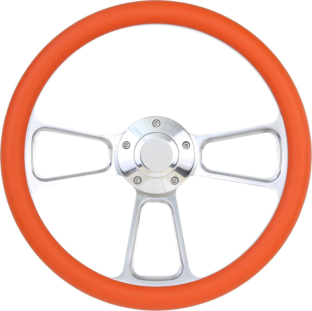 5-bolt Steering Wheel 14 Inch Aluminum with Orange Wrap and Horn