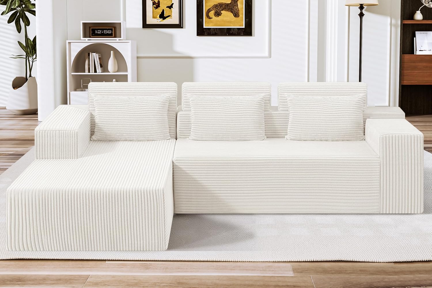 HABUTWAY Sectional Couches for Living Room,No Assembly L Shaped Couch 105' Modular Sectional Sofa Couch with Deep Seat,Cloud Couches Furniture Sets for Apartment,Corduroy (Beige, Left Facing)