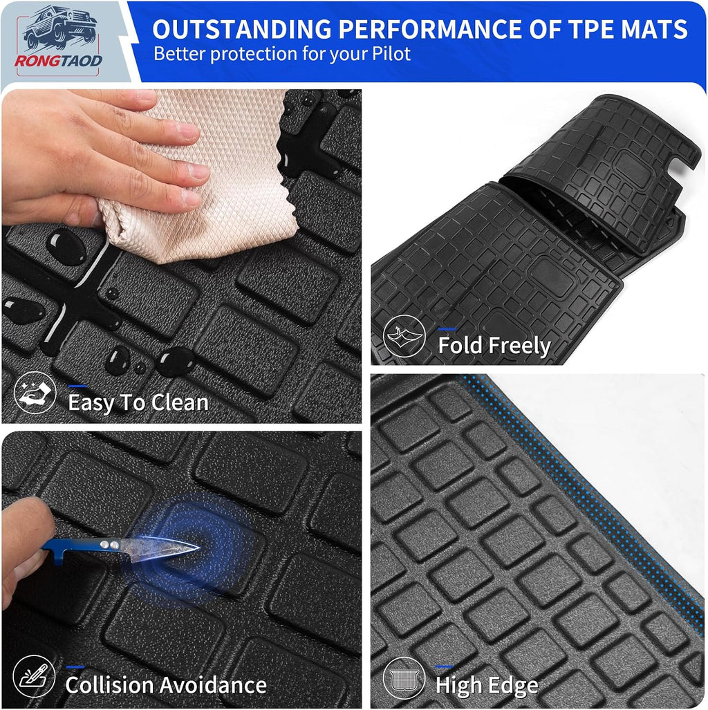 Rongtaod Floor Mats Compatible with 2016-2022 Honda Pilot 7 Seats Trunk Mat Cargo Mat Cargo Liner Back Seat Cover Protector (No Elite Model) Pilot Accessories (Trunk Mat with Backrest Mat+Floor Mats)