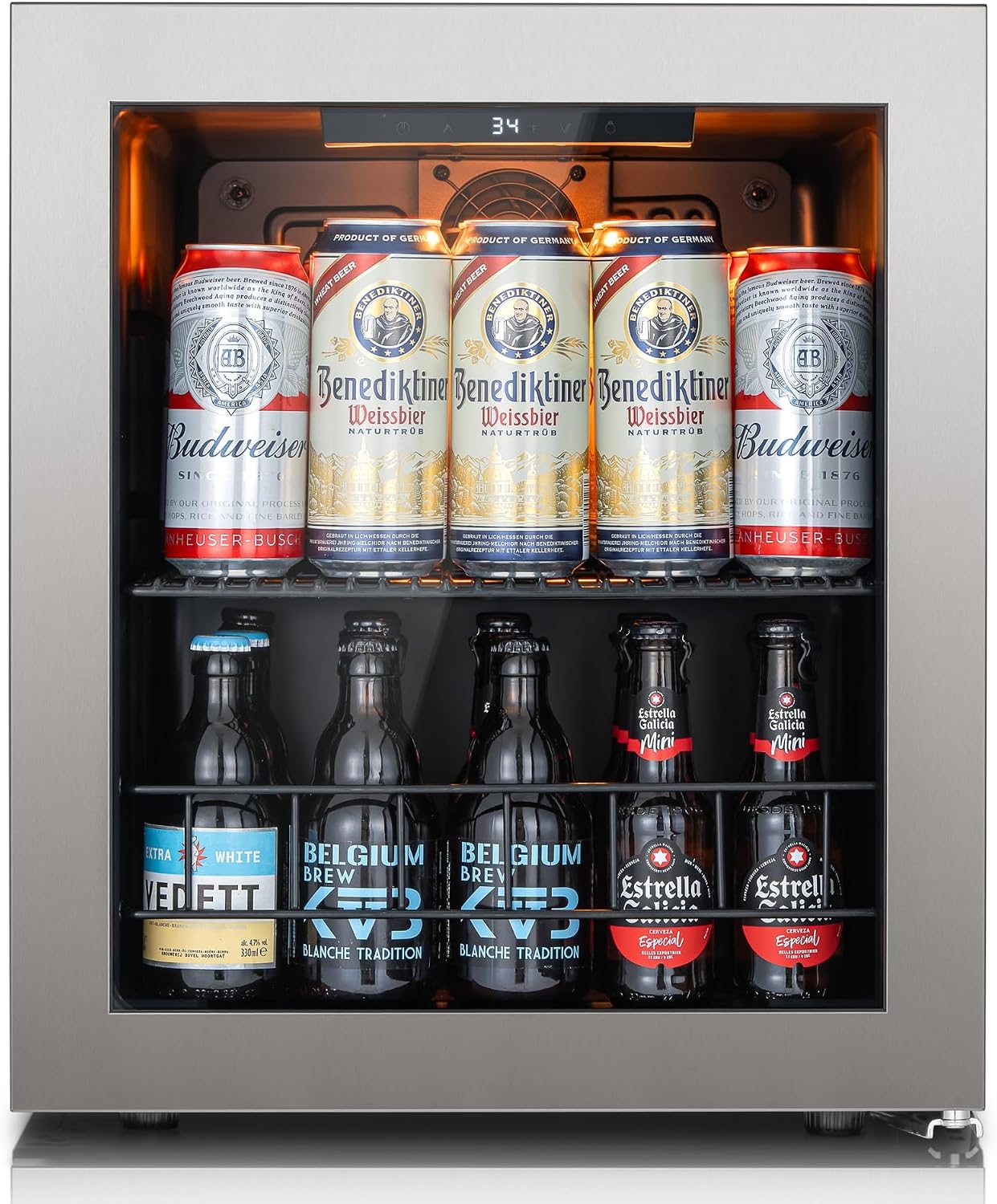 Ca'Lefort Mini Fridge Beverage Cooler, 65 Can Beverage Refrigerator with Reversible Glass Door, Adjustable Shelves for Soda, Beer & Drinks, Digital Temperature Control for Dorm, Office & Home