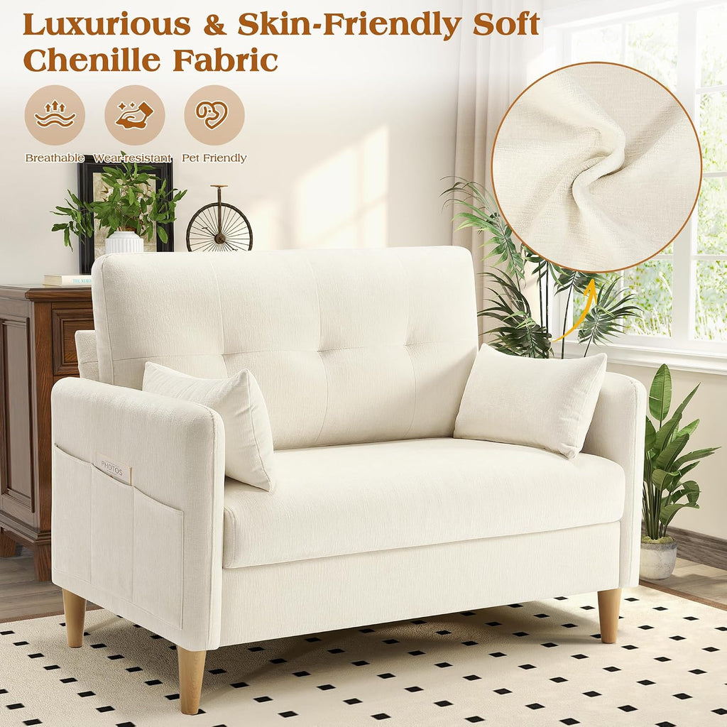 Hanherry Loveseat Sofa, 47' Small Couch for Living Room, Comfy Chenille Fabric Love Seat for Bedroom withThrow Pillow,Removable Cushion Cover,Couches for Small Space,Apartment,Dorm