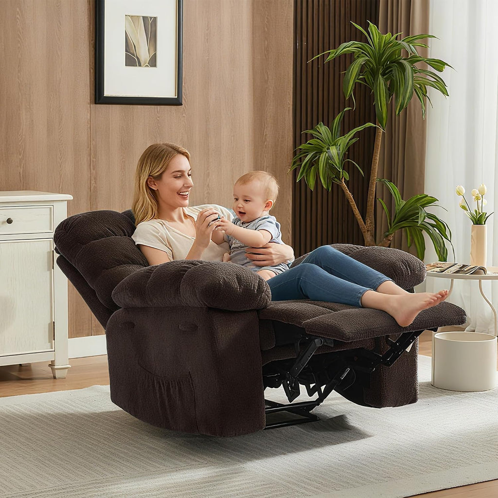 Manual Recliner Chair, Oversized Recliner for Adults with Extra Wide Arm and Back, Lazy Boy Recliner with Side Pockets, Comfy Breathable Fabric Large Nursery Rocking Chair for Living Room Bedroom